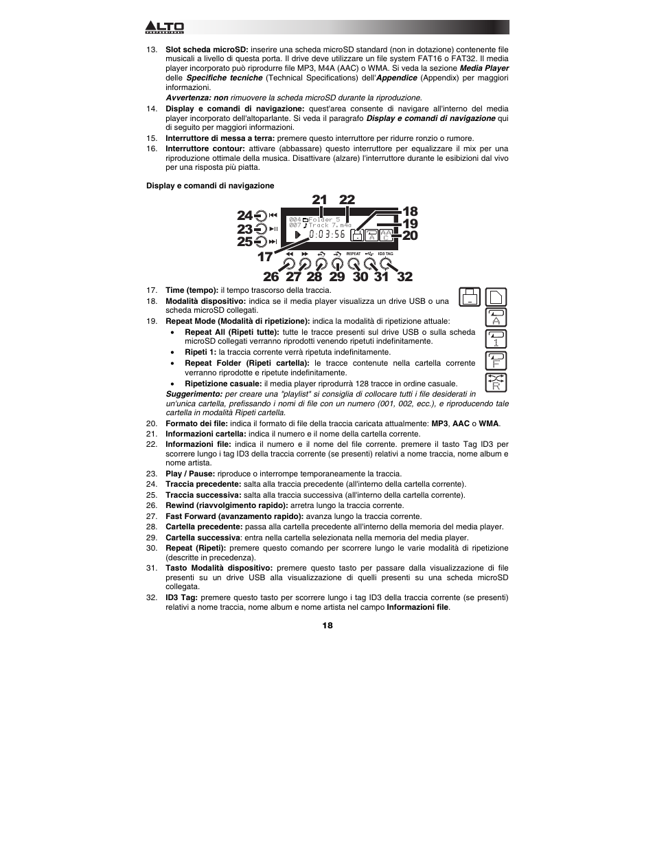 Display e comandi di navigazione | Alto Professional TS115 Vibe User Manual | Page 18 / 28