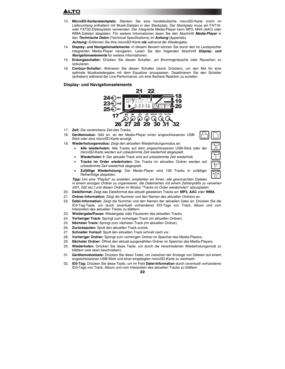 Display- und navigationselemente | Alto Professional TS115 Vibe User Manual | Page 22 / 28