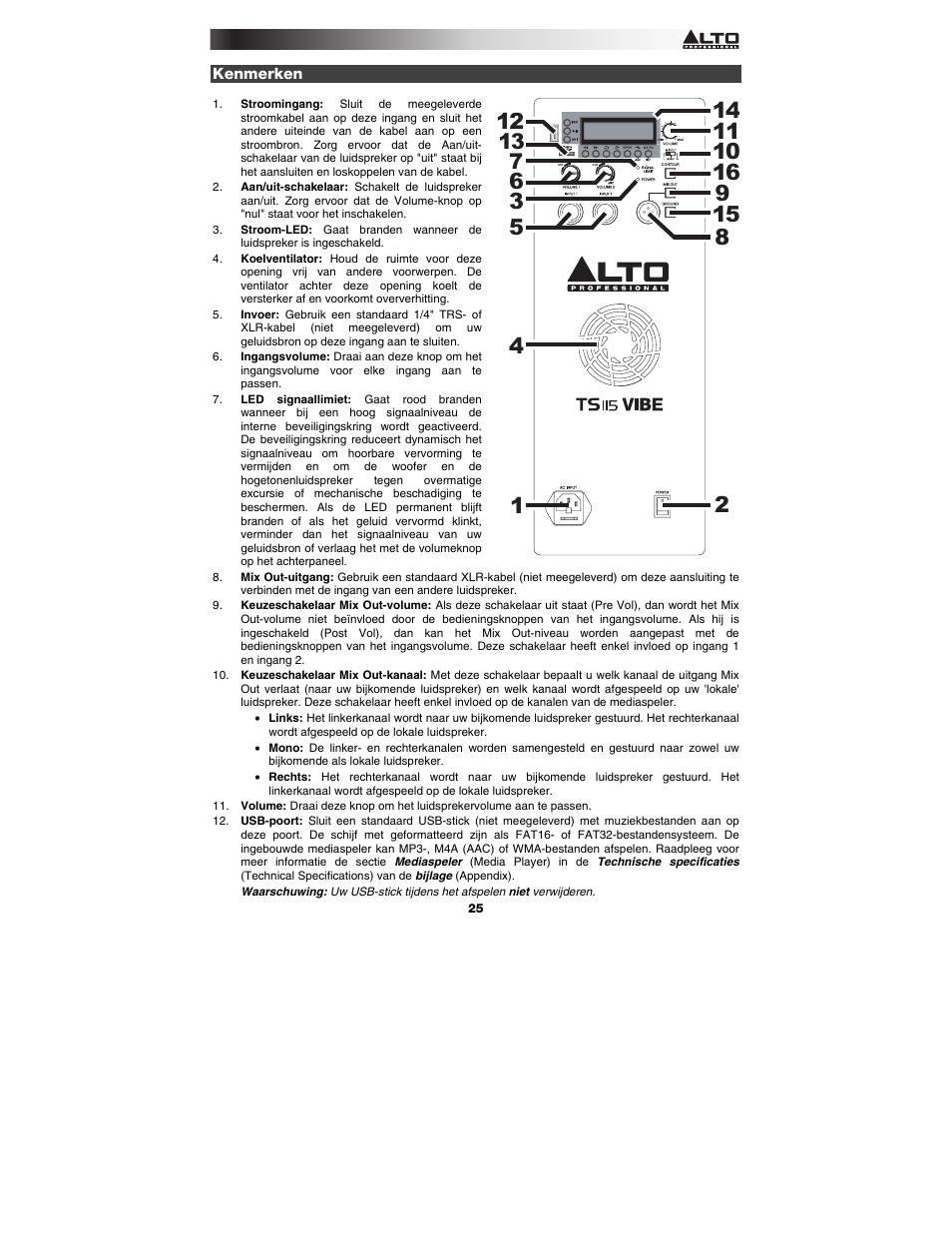 Kenmerken | Alto Professional TS115 Vibe User Manual | Page 25 / 28