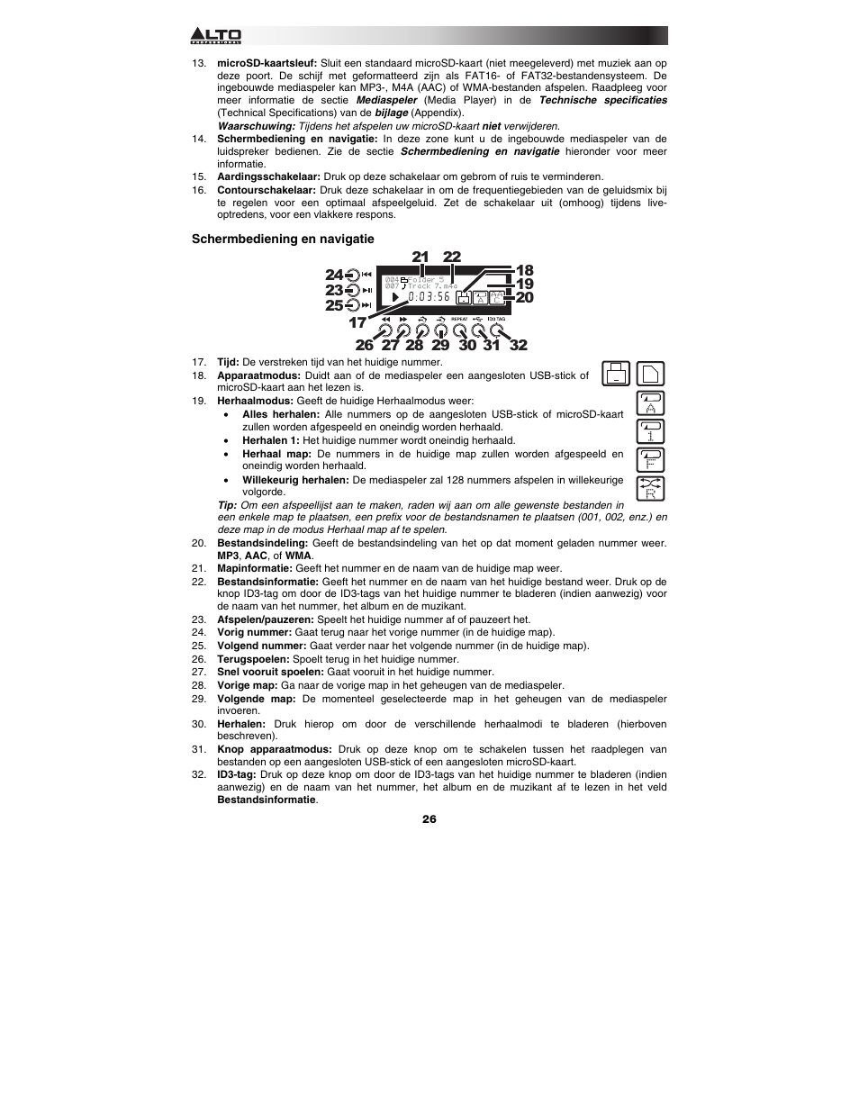 Schermbediening en navigatie | Alto Professional TS115 Vibe User Manual | Page 26 / 28