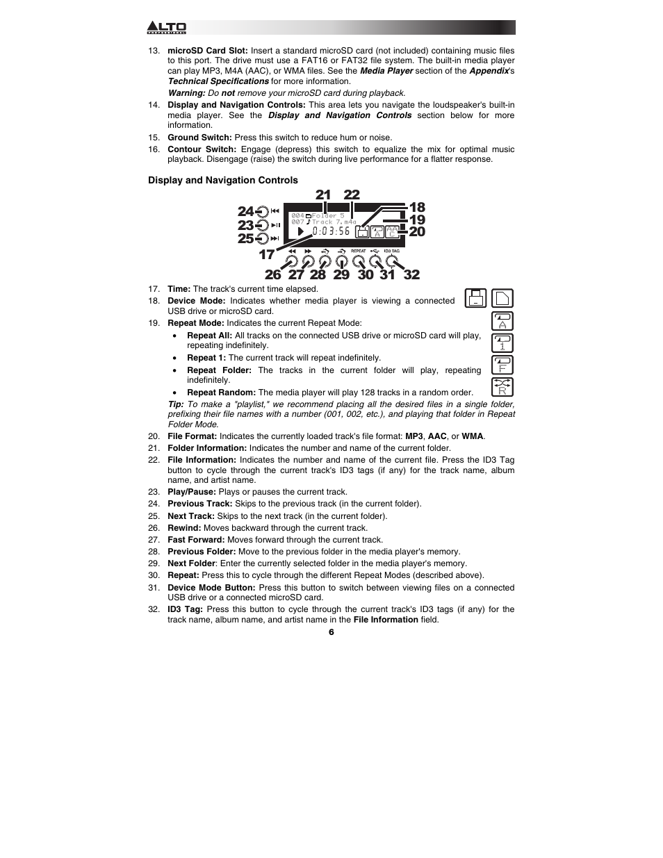 Display and navigation controls | Alto Professional TS115 Vibe User Manual | Page 6 / 28