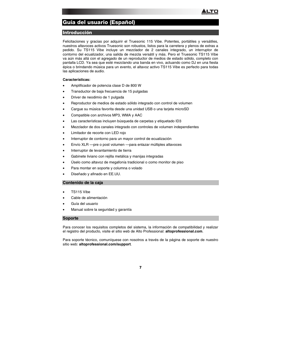 Alto Professional TS115 Vibe User Manual | Page 7 / 28