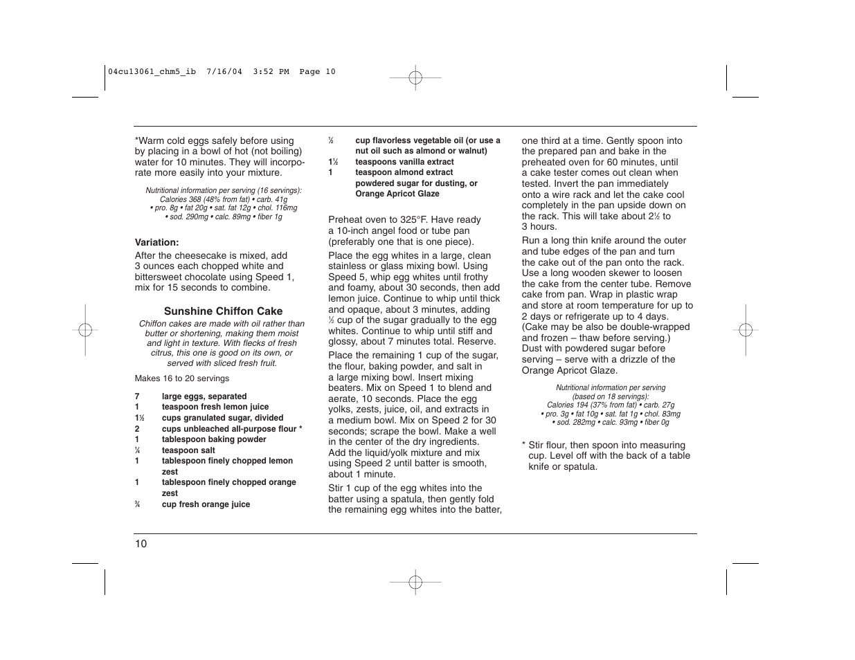 Sunshine chiffon cake | Cuisinart CHM-5 User Manual | Page 10 / 16