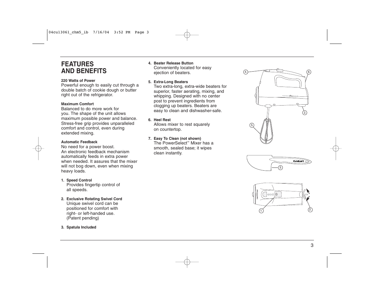 Features and benefits | Cuisinart CHM-5 User Manual | Page 3 / 16
