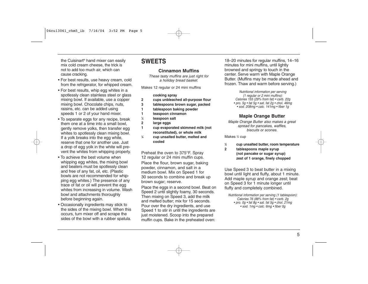 Sweets | Cuisinart CHM-5 User Manual | Page 5 / 16