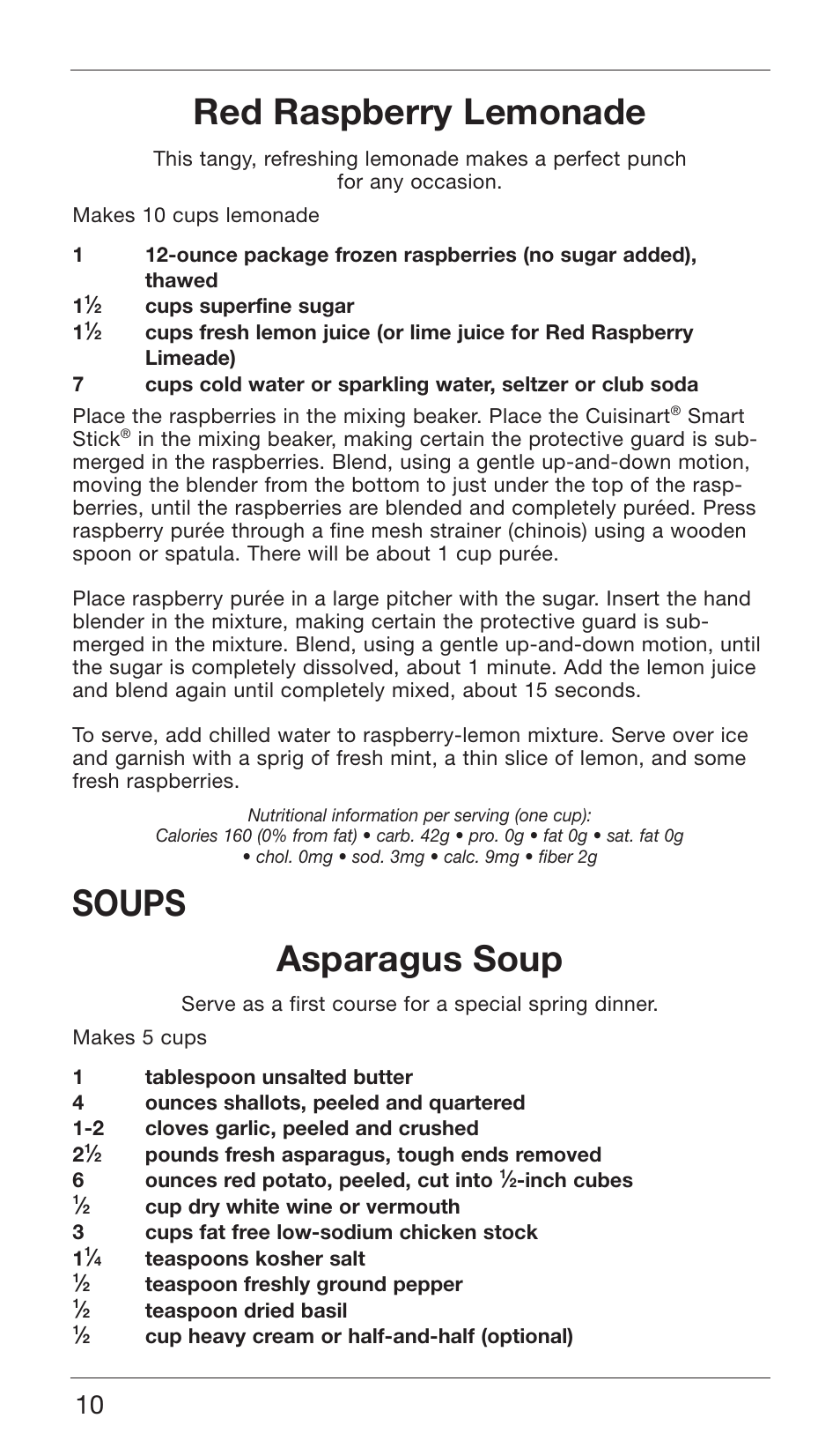 Red raspberry lemonade, Soups asparagus soup | Cuisinart CSB-76 SERIES User Manual | Page 10 / 25