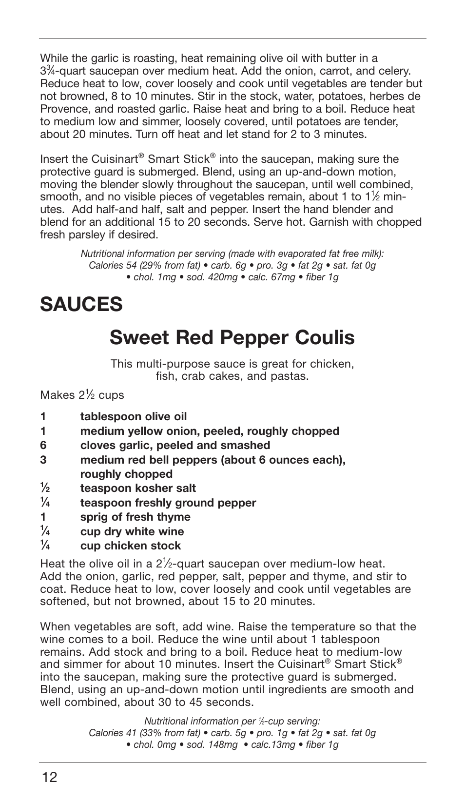 Sauces sweet red pepper coulis | Cuisinart CSB-76 SERIES User Manual | Page 12 / 25