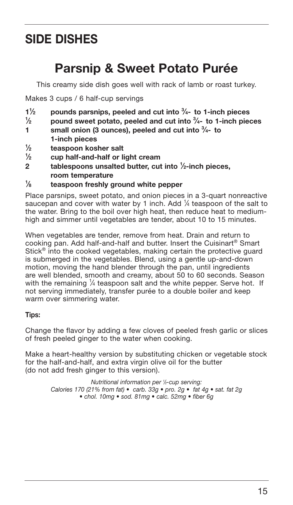 Side dishes parsnip & sweet potato purée | Cuisinart CSB-76 SERIES User Manual | Page 15 / 25