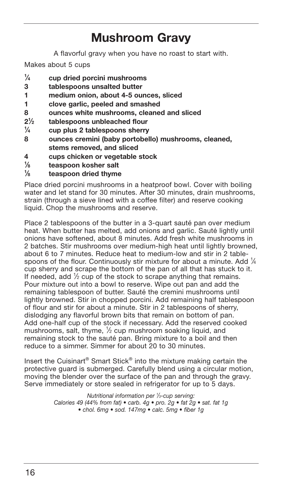 Mushroom gravy | Cuisinart CSB-76 SERIES User Manual | Page 16 / 25