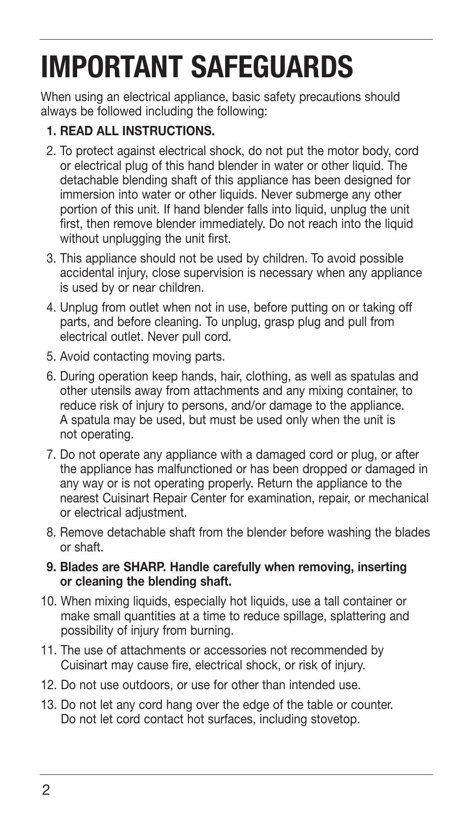 Important safeguards | Cuisinart CSB-76 SERIES User Manual | Page 2 / 25