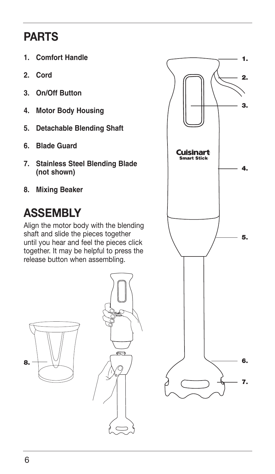 Parts, Assembly | Cuisinart CSB-76 SERIES User Manual | Page 6 / 25