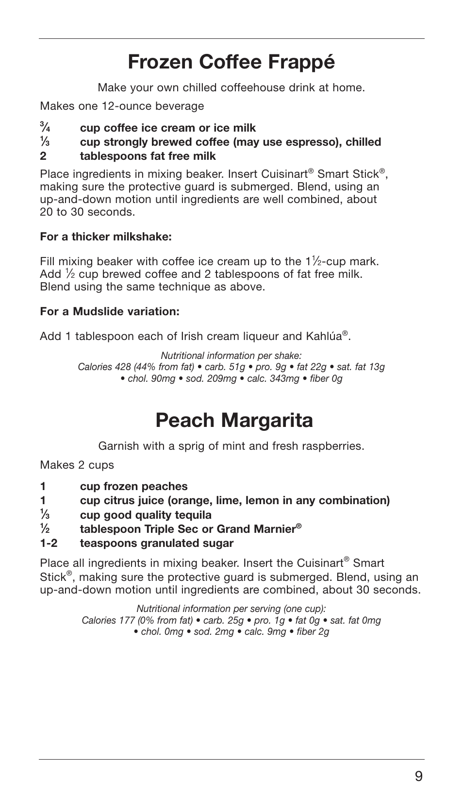 Frozen coffee frappé, Peach margarita | Cuisinart CSB-76 SERIES User Manual | Page 9 / 25
