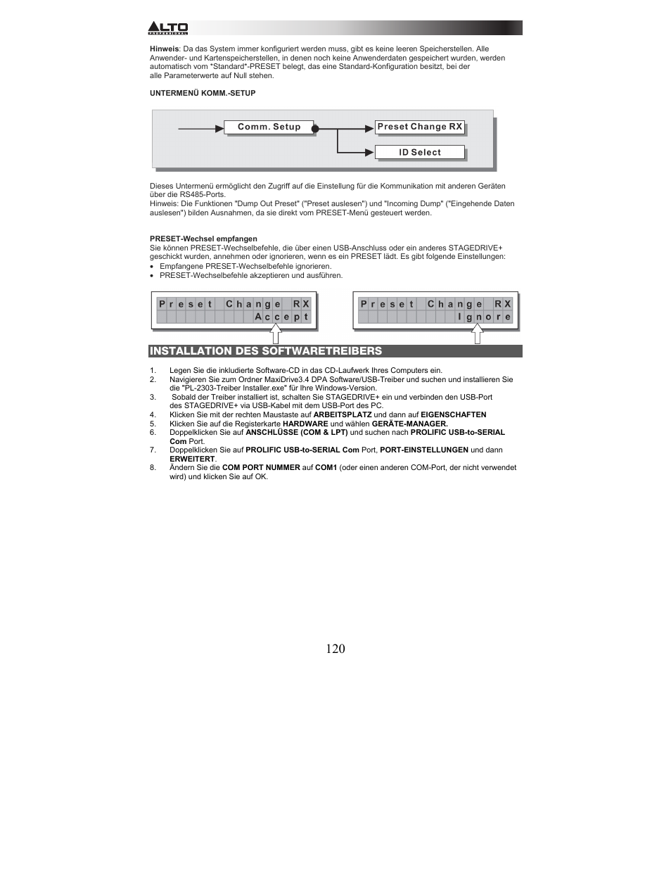 Installation des softwaretreibers | Alto Professional STAGEDRIVE+ User Manual | Page 121 / 156