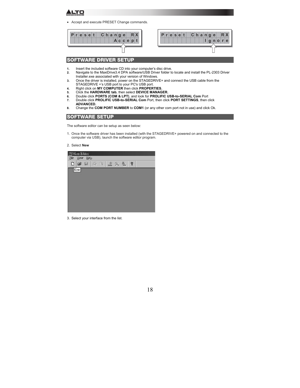 Software driver setup, Software setup | Alto Professional STAGEDRIVE+ User Manual | Page 19 / 156