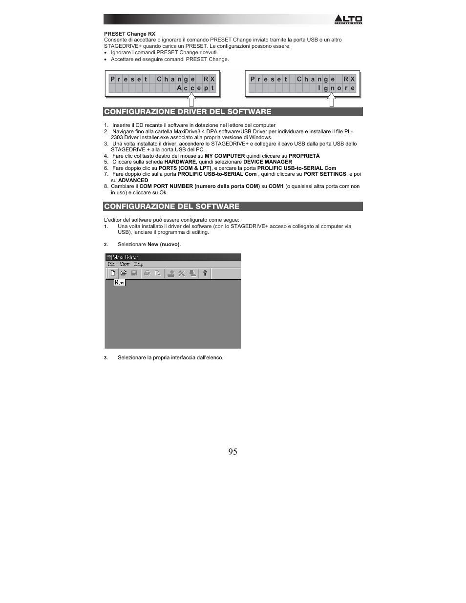 Configurazione driver del software, Configurazione del software | Alto Professional STAGEDRIVE+ User Manual | Page 96 / 156