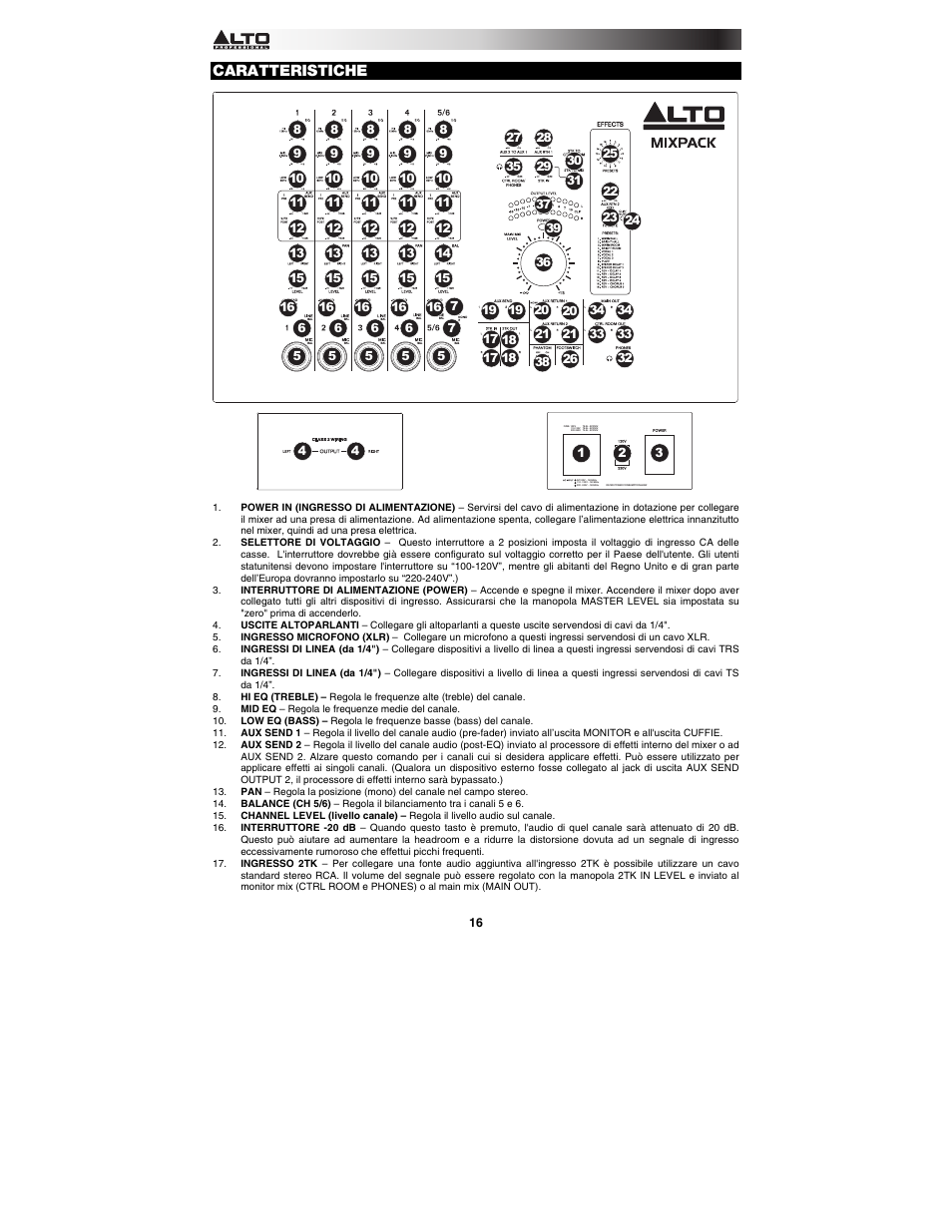 Caratteristiche | Alto Professional MIXPACK User Manual | Page 16 / 28