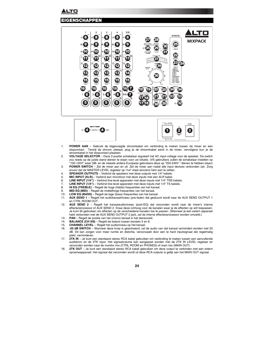 Eigenschappen | Alto Professional MIXPACK User Manual | Page 24 / 28