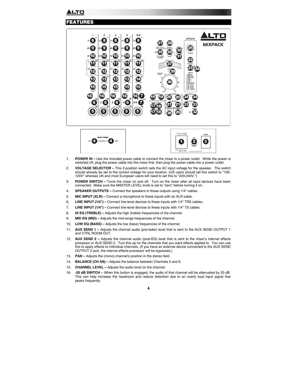 Features | Alto Professional MIXPACK User Manual | Page 4 / 28