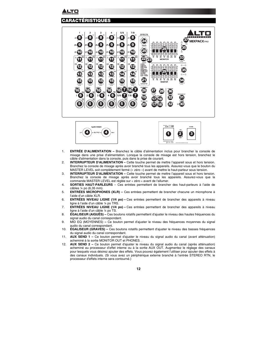 Caractéristiques | Alto Professional MIXPACK Pro User Manual | Page 12 / 28