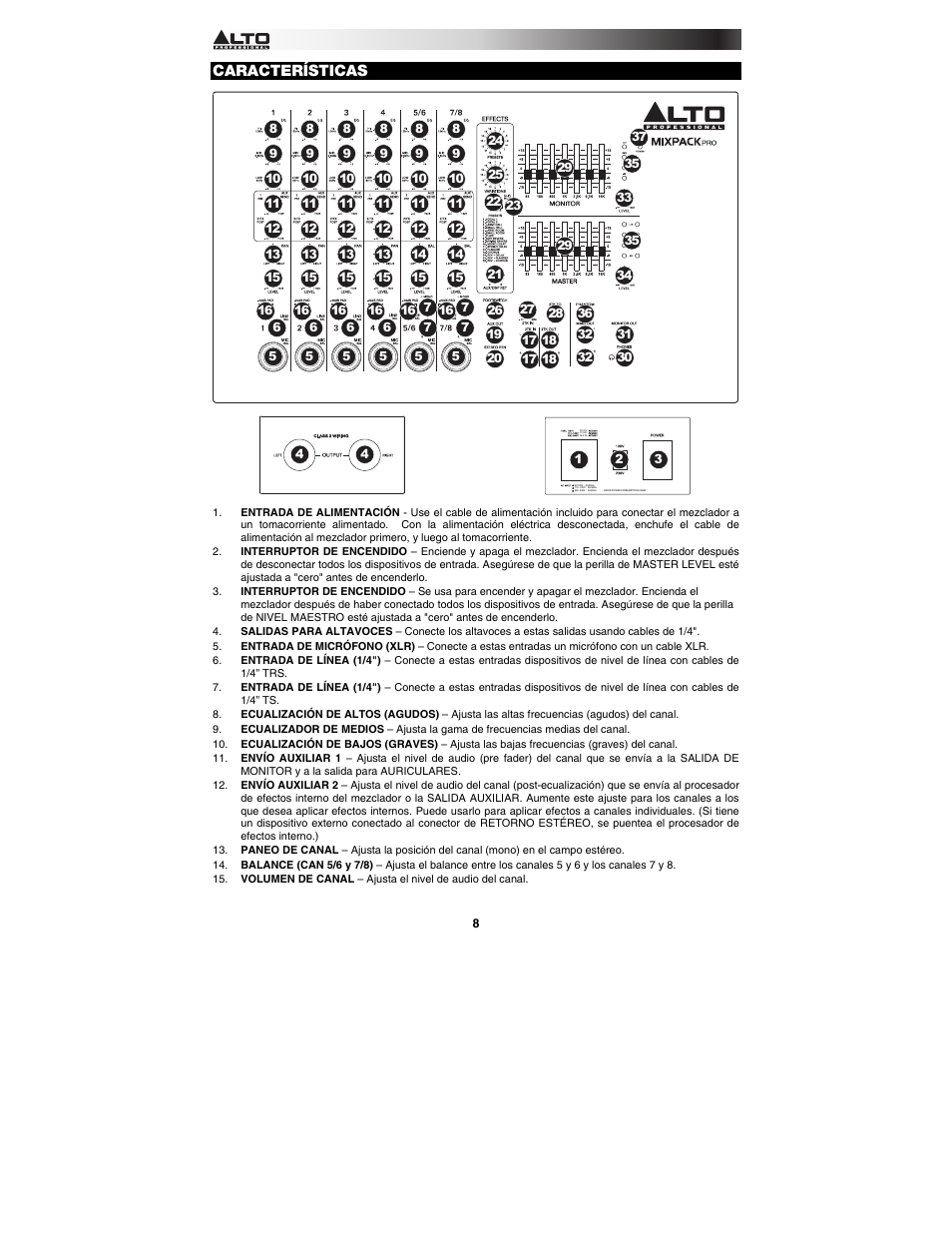 Características | Alto Professional MIXPACK Pro User Manual | Page 8 / 28