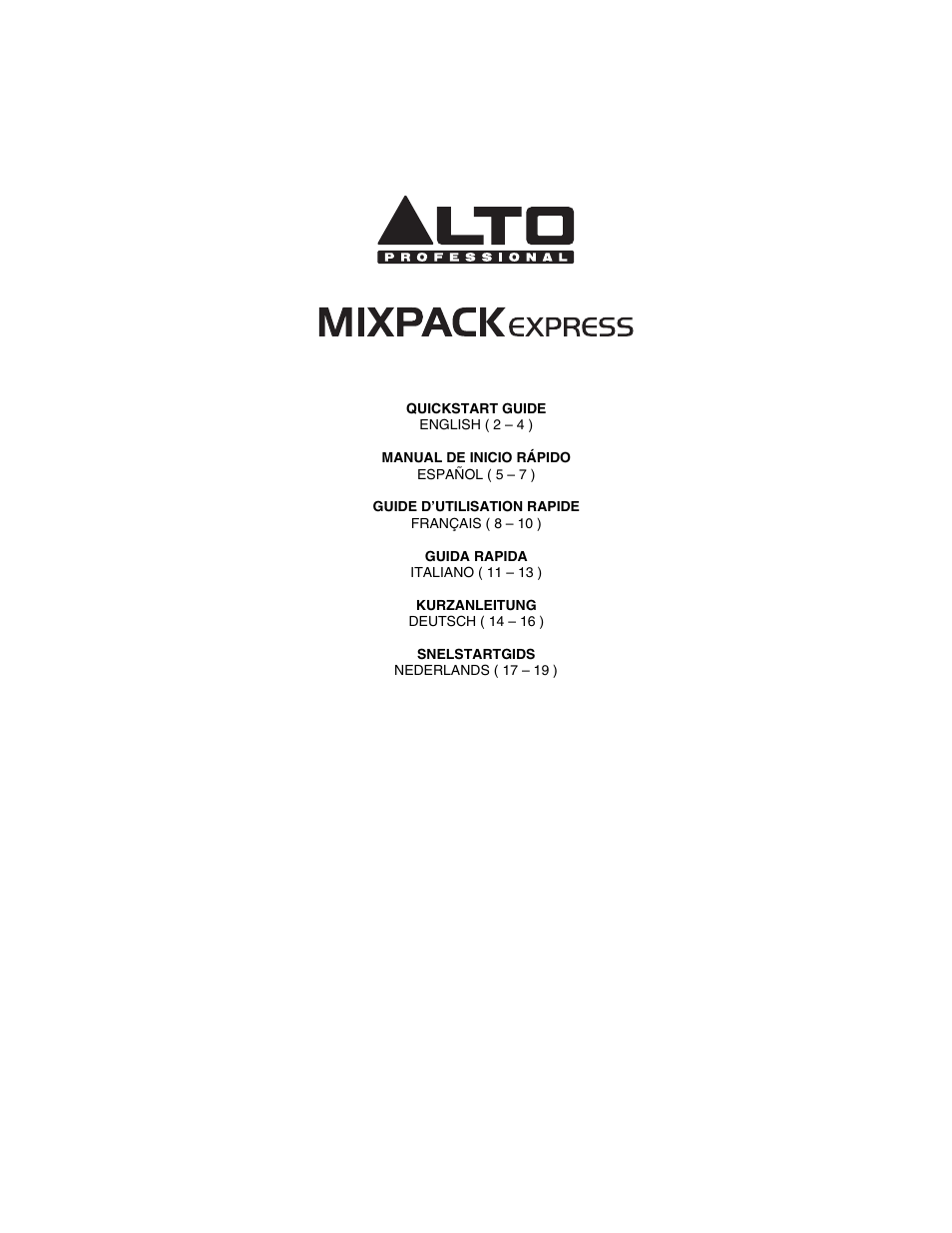 Alto Professional MIXPACK Express User Manual | 20 pages