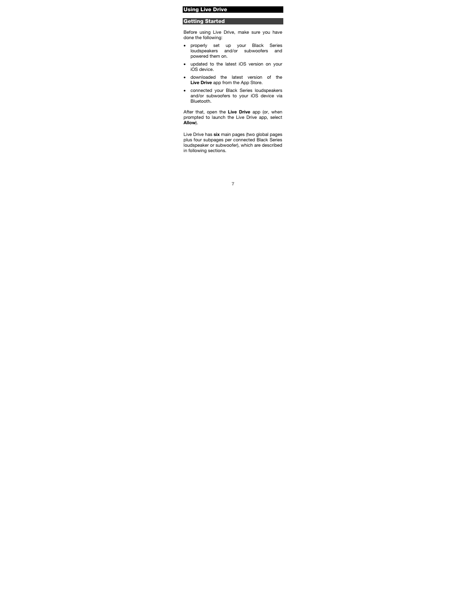 Using live drive, Getting started | Alto Professional Live Drive App User Manual | Page 7 / 27