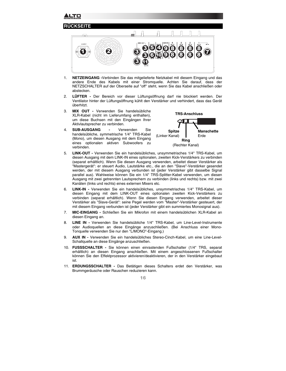 Rückseite | Alto Professional KICK15 User Manual | Page 16 / 20