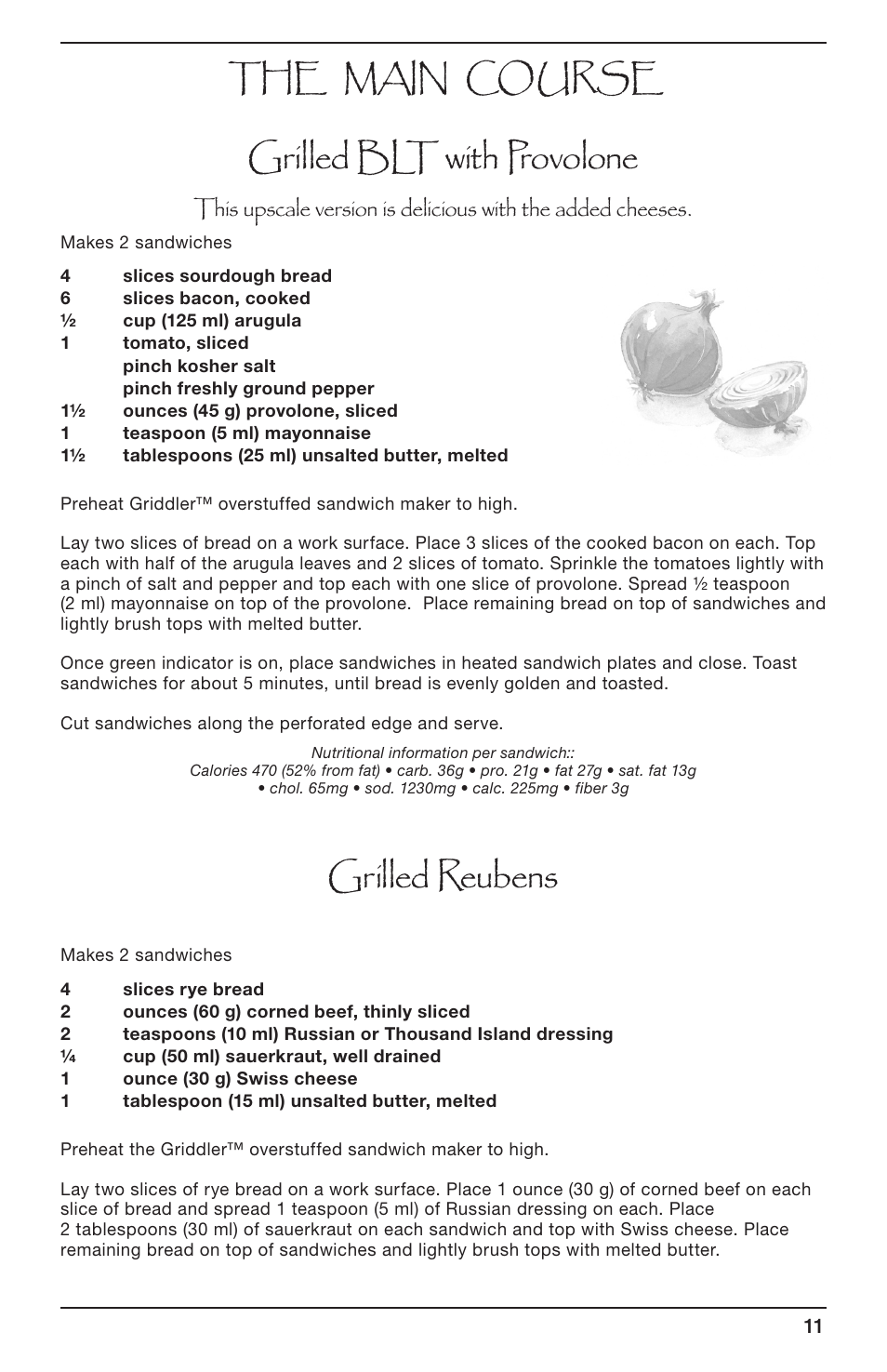 The main course grilled blt with provolone, Grilled reubens | Cuisinart GRIDDLER CGR-SMC User Manual | Page 11 / 20
