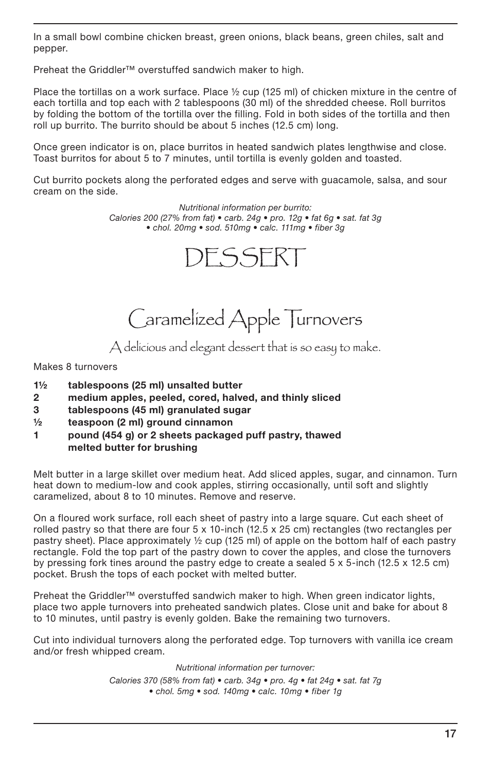 Dessert, Caramelized apple turnovers | Cuisinart GRIDDLER CGR-SMC User Manual | Page 17 / 20