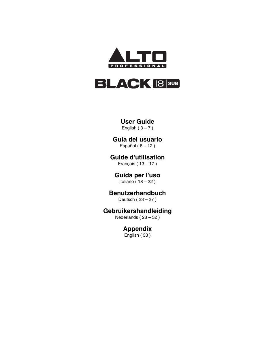 Alto Professional Black 18 Sub User Manual | 36 pages