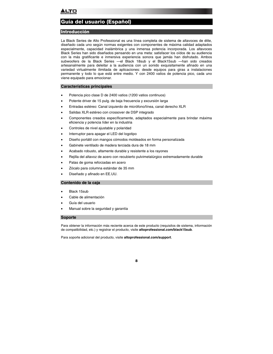 Alto Professional Black 15 Sub User Manual | Page 8 / 36