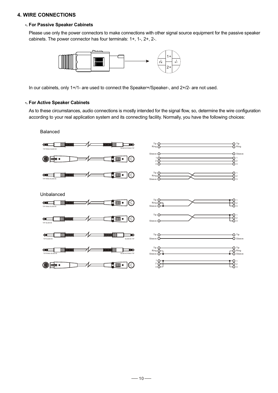 Wire connections, Unbalanced, Balanced | Alto Professional SR500A User Manual | Page 11 / 14