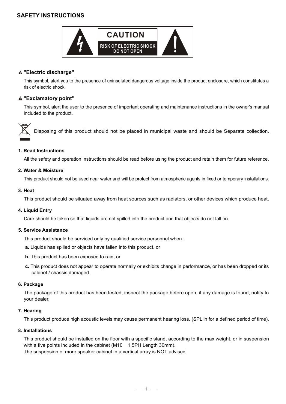 Caution | Alto Professional SR500A User Manual | Page 2 / 14