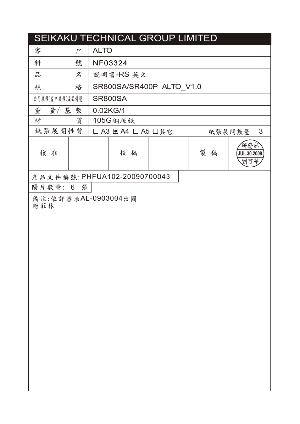 Alto Professional SR400P User Manual | 7 pages