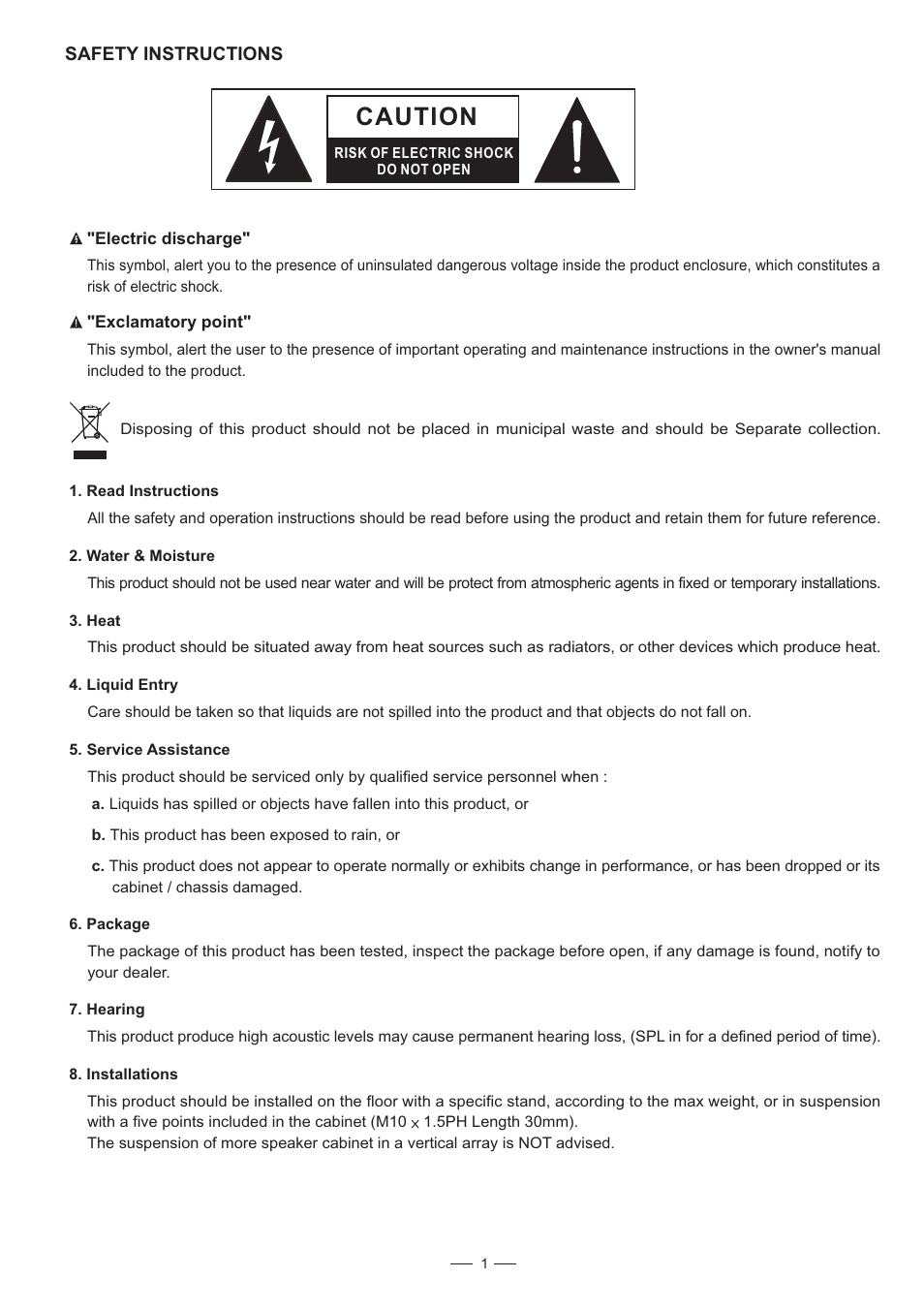 Caution | Alto Professional PS 5L User Manual | Page 2 / 6