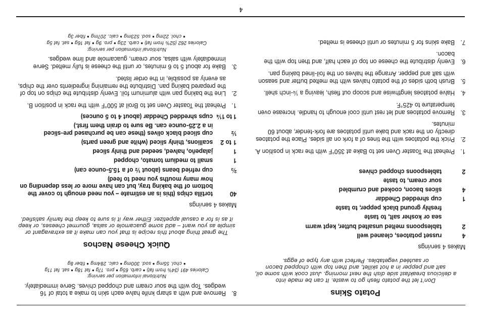 Potato skins, Quick cheese nachos | Cuisinart Compact Digital Toaster Oven Broiler TOB-100 User Manual | Page 21 / 25
