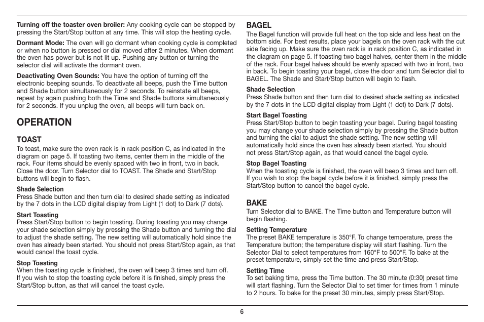Operation | Cuisinart Compact Digital Toaster Oven Broiler TOB-100 User Manual | Page 6 / 25