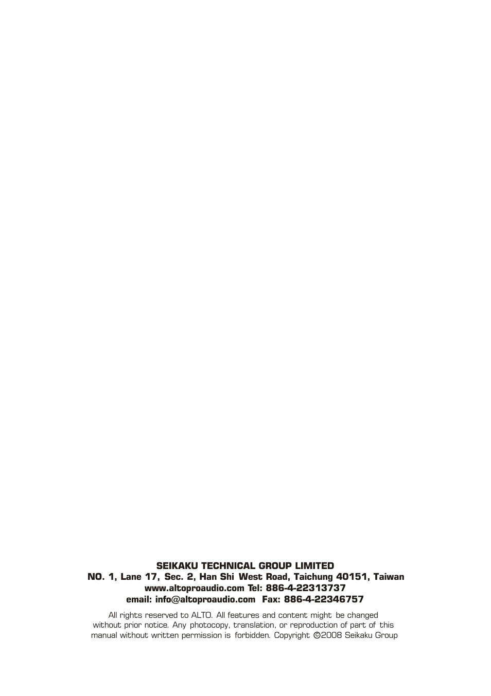 Alto Professional PS 4L User Manual | Page 12 / 12