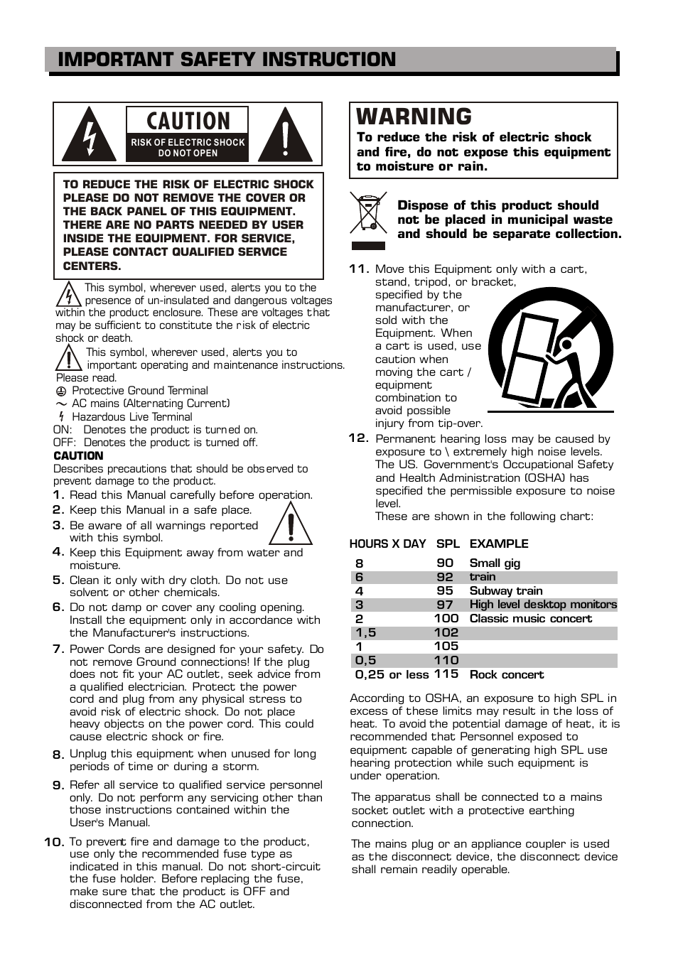 Caution, Warning, Important safety instruction | Alto Professional PS 4L User Manual | Page 2 / 12
