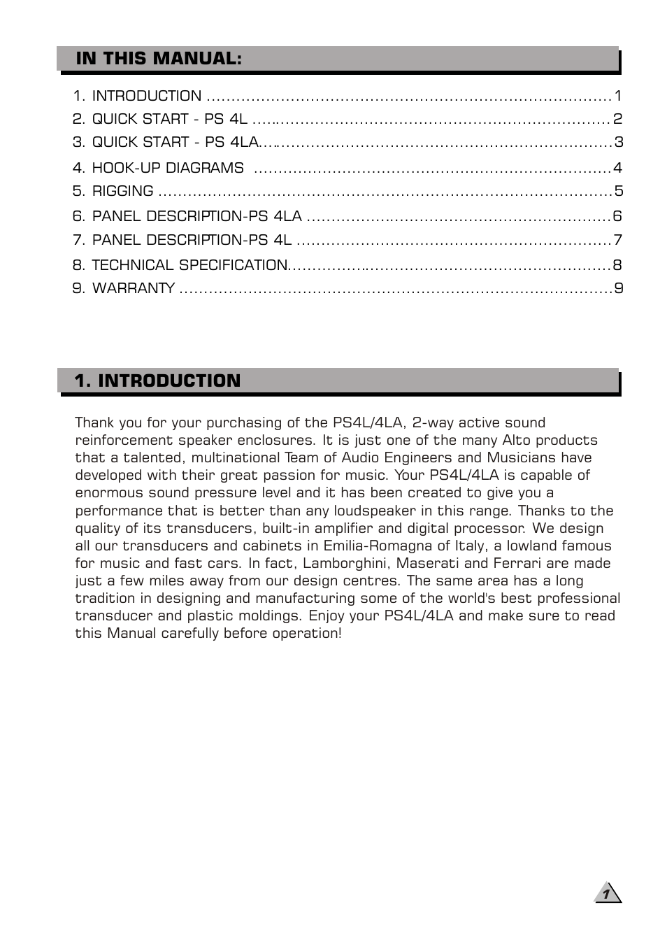 Introduction | Alto Professional PS 4L User Manual | Page 3 / 12