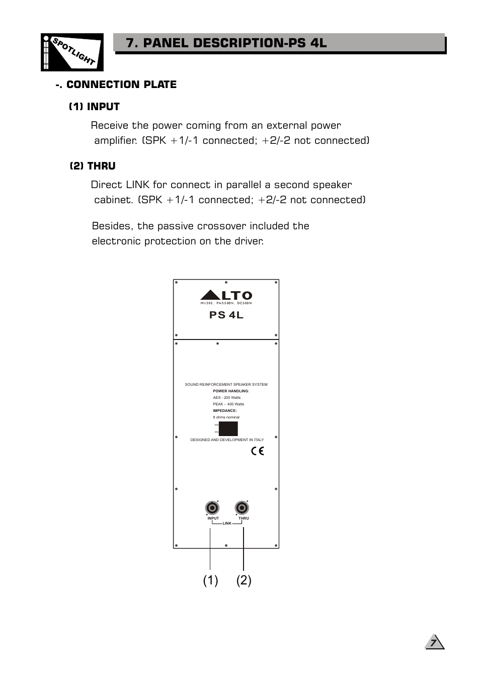 Panel description-ps 4l, Ps 4l | Alto Professional PS 4L User Manual | Page 9 / 12