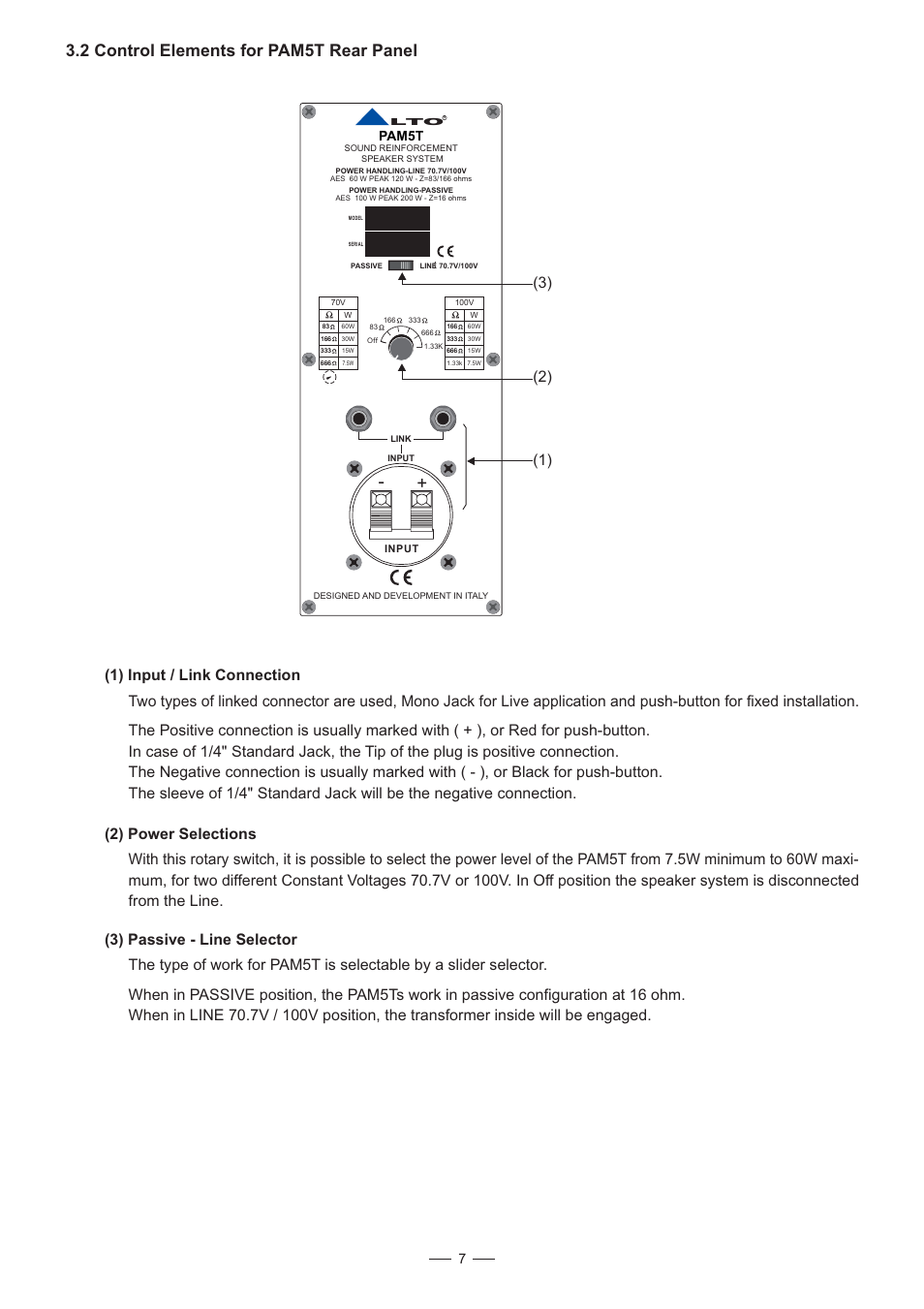 2 control elements for pam5t rear panel, Pam5t | Alto Professional PAM5A User Manual | Page 8 / 10