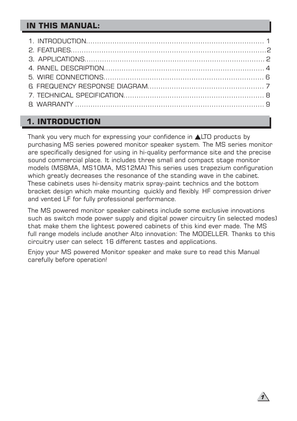 Introduction | Alto Professional MS8MA User Manual | Page 3 / 12