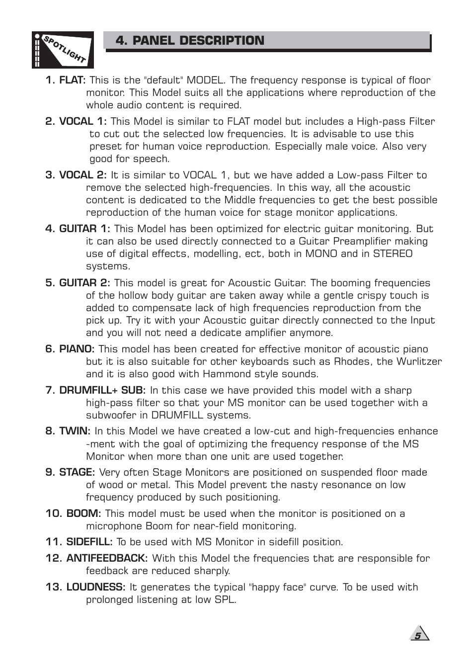 Panel description | Alto Professional MS8MA User Manual | Page 7 / 12