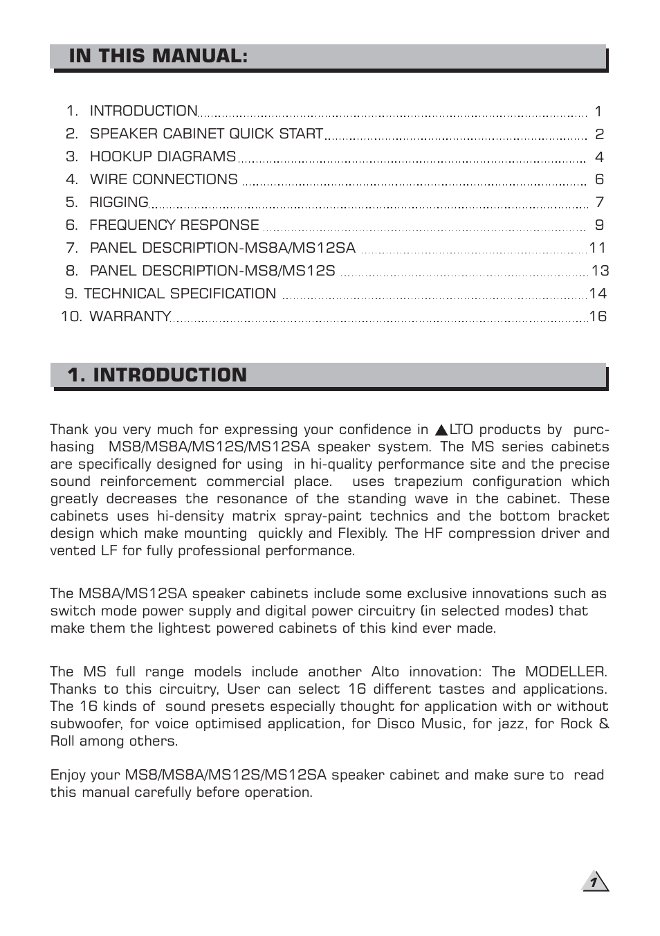 Introduction in this manual | Alto Professional MS8 User Manual | Page 3 / 19