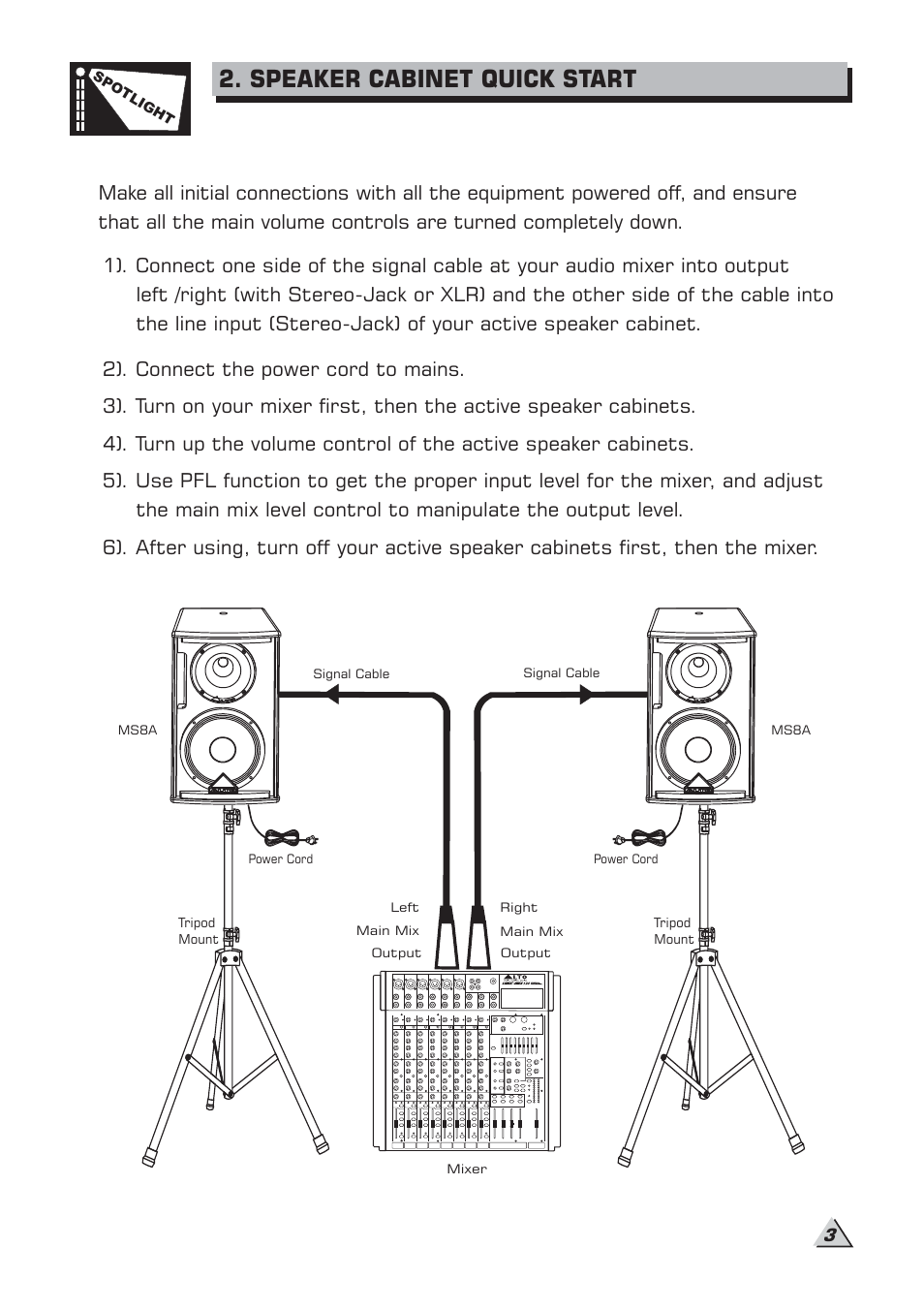 Speaker cabinet quick start | Alto Professional MS8 User Manual | Page 5 / 19