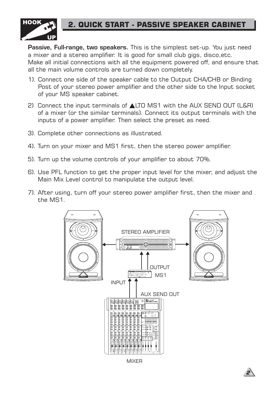 Quick start - passive speaker cabinet, Hook up | Alto Professional MS18S User Manual | Page 4 / 14