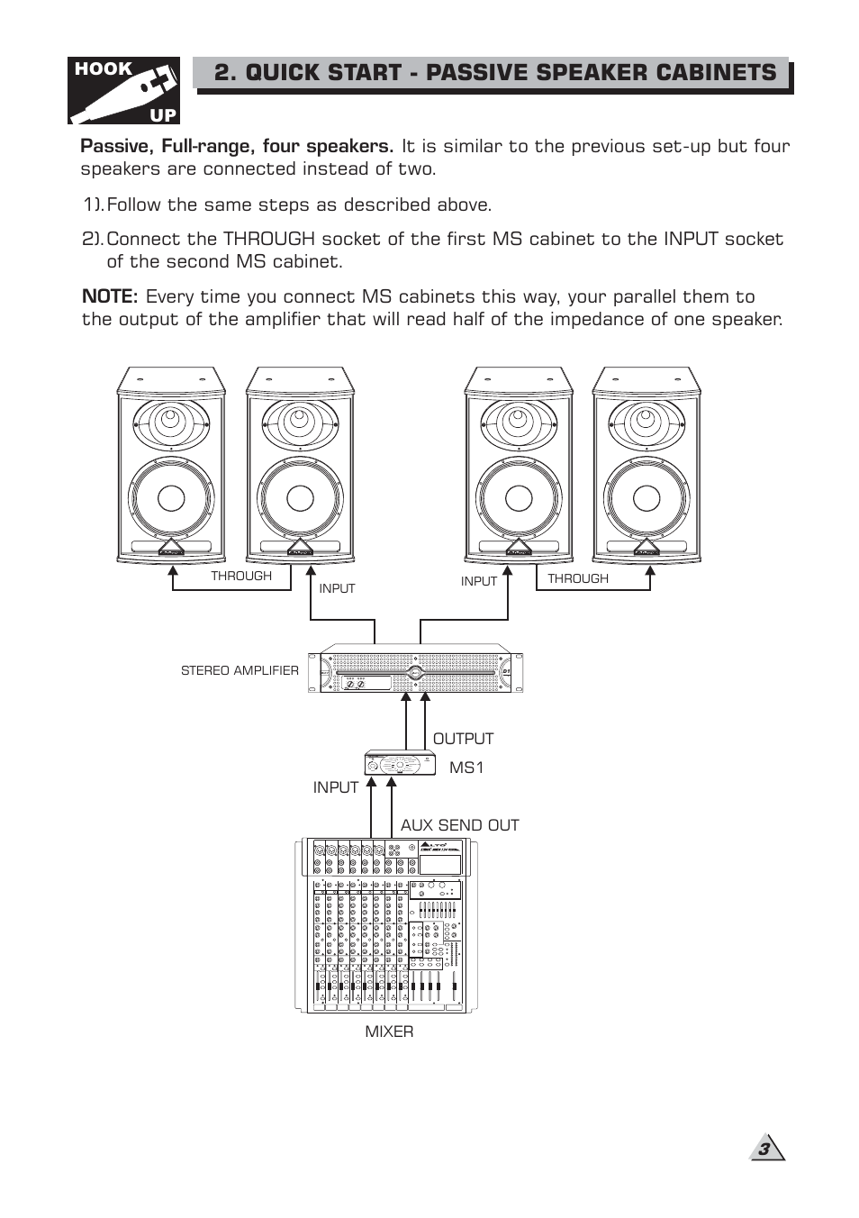 Quick start - passive speaker cabinets, Hook up | Alto Professional MS18S User Manual | Page 5 / 14