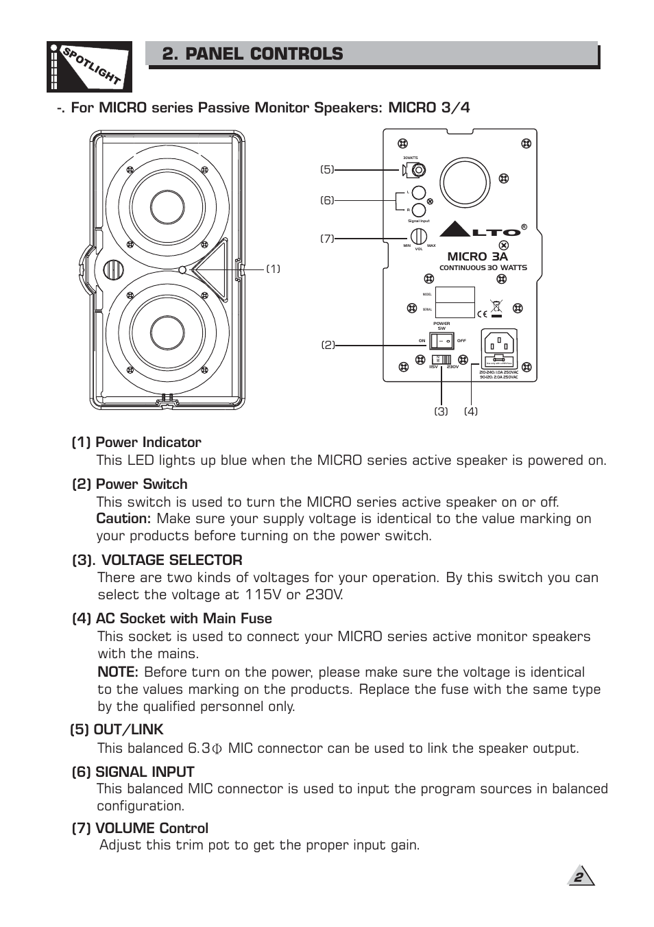 Panel controls | Alto Professional MICRO 4 User Manual | Page 4 / 8