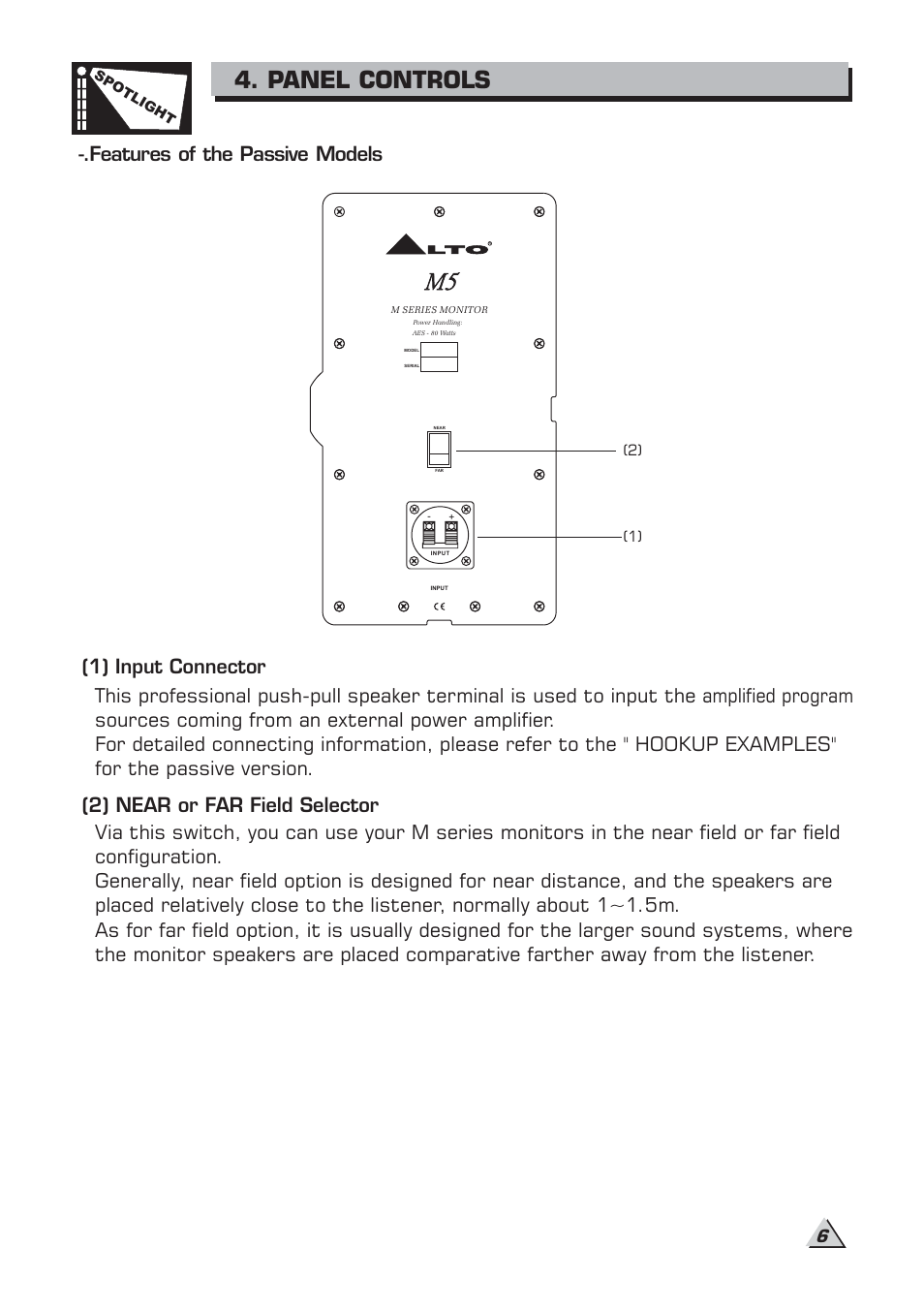 Panel controls | Alto Professional M5A User Manual | Page 8 / 16